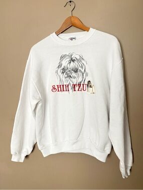 vintage "Shih Tzu” embroidered dog crewneck sweatshirt sz M NWOT Jerzees granny